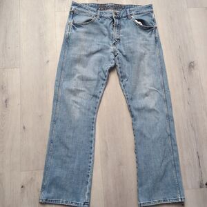 Wrangler Retro Jeans Slim Boot Mens 34 Western Cowboy Denim Bootcut Distressed